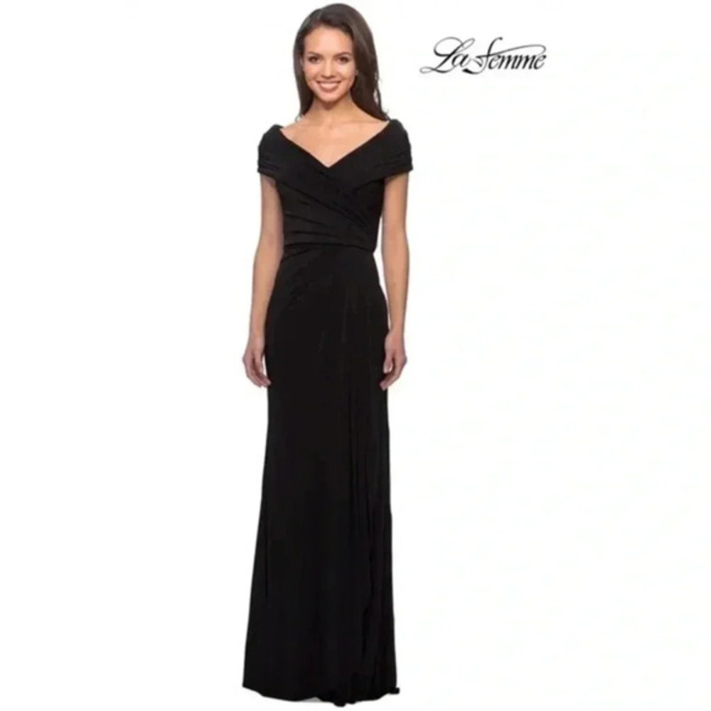 La Femme Ruched Jersey Column Gown-Size 6 B1563
